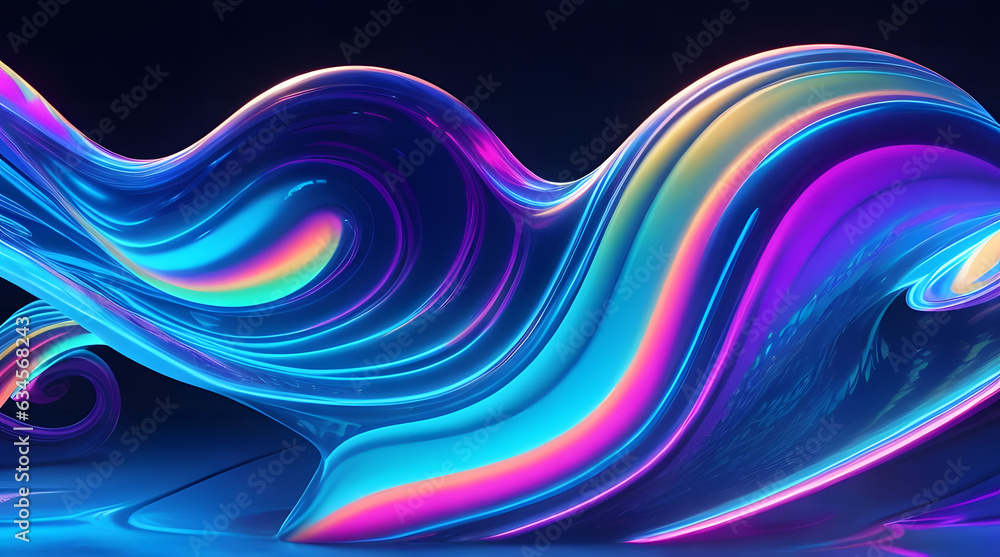 Abstract fluid iridescent holographic neon fluid curved wave in motion colorful background.3d render gradient design elements for posters, banners, wallpapers, backgrounds, and covers. Generative AI  - obrazy, fototapety, plakaty 
