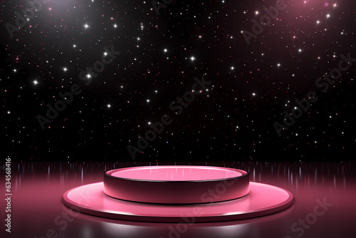 Pink podium 3d illustration background   mock up display with sparkle and glitter for beauty products or holiday event.