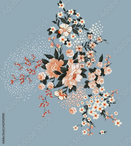 Fototapeta Naklejka Na Ścianę i Meble -  allover pattern digtal design textile print. floral motive tye and dye pattern