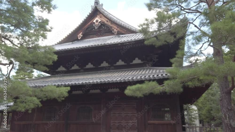 Panoramic view of the triangular shaped Daitoku-Ji Temple in Kyoto Japan. Featuring a uniquely designed tri-story building. This Buddhist temple was built in 1326 and teaches a form of Japanese Zen. Panoramic view of the triangular shaped Daitoku-Ji Temple in Kyoto Japan. Featuring a uniquely designed tri-story building. This Buddhist temple was built in 1326 and teaches a form of Japanese Zen.