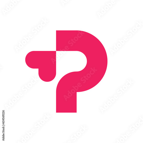 Letter P heart simple modern logo