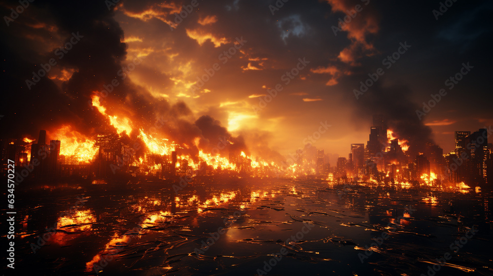 Burning city. Generative Ai Burning city. Generative Ai
