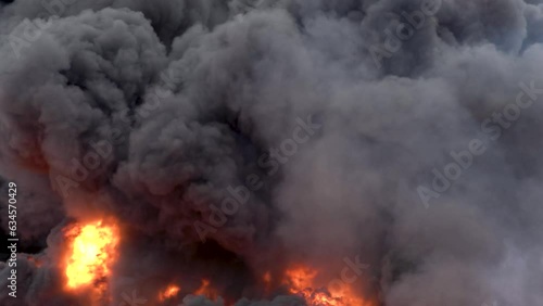 Fire, black smoke, open burning, environmental disaster