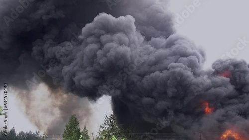 Fire, black smoke, open burning, environmental disaster