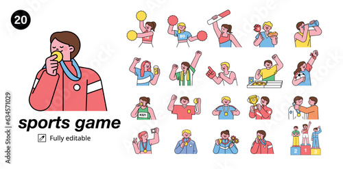 Athletes who won sports competitions and received medals. Fans cheering a sporting event.