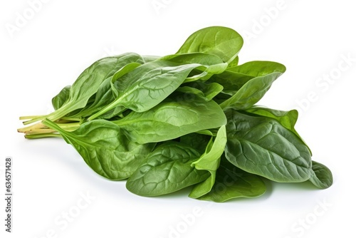 Green fresh spinach isolated on white background.