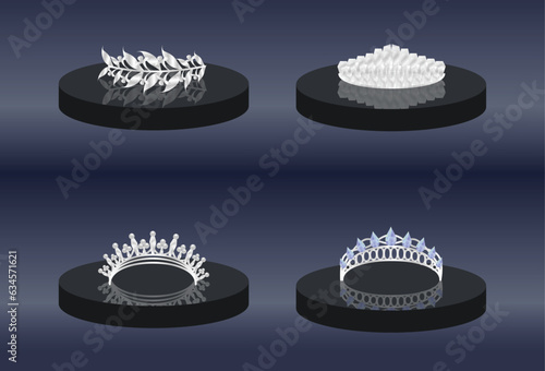 set of Crown and tiara vector illustration, crown, tiara, jewel crown, crown for princess and queen, girl head accessories