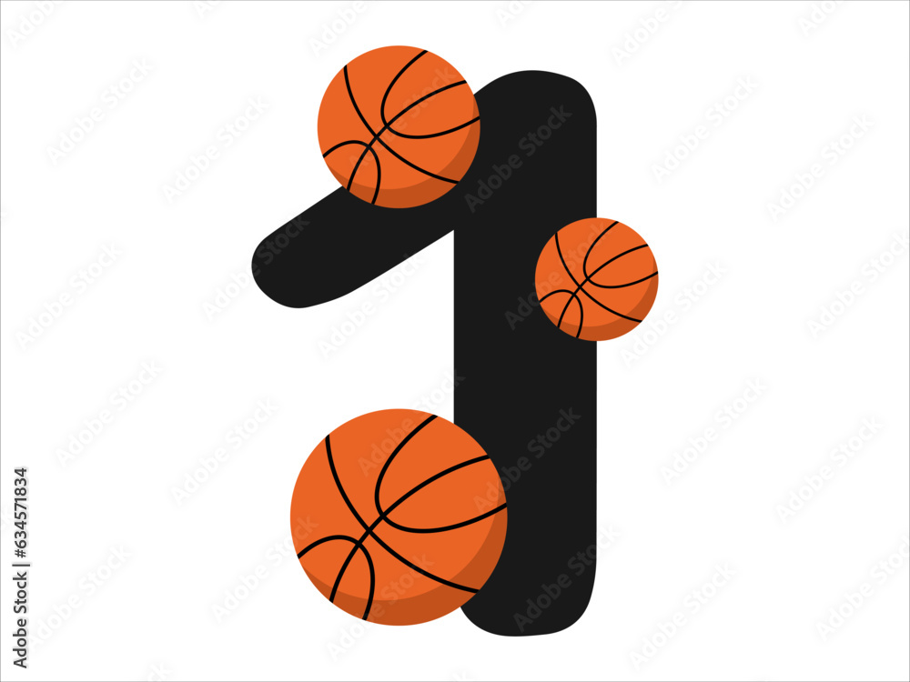 Basketball alphabet sport number 1 illustration