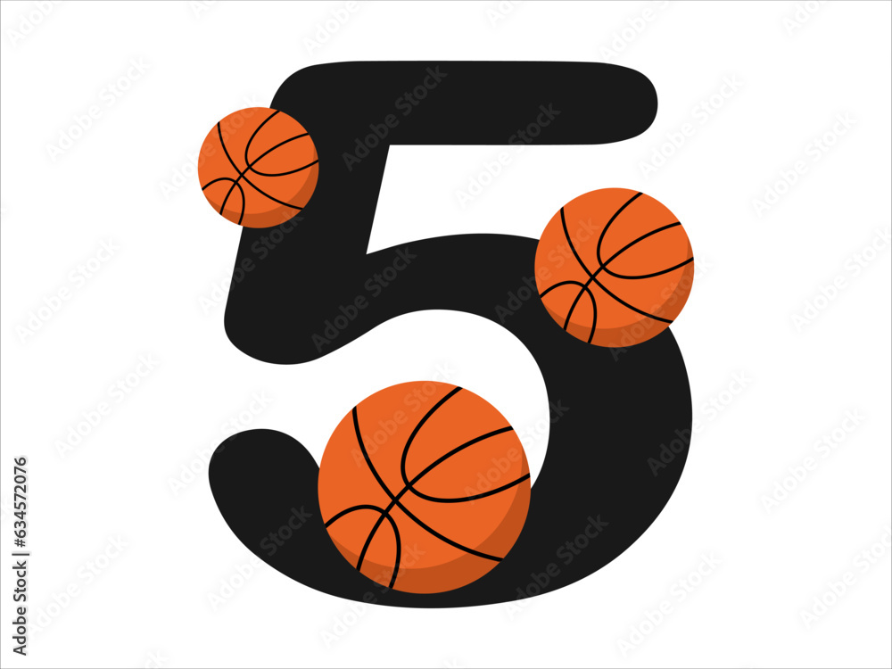 Basketball alphabet sport number 5 illustration