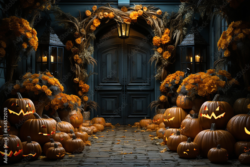 Obraz premium Halloween Decorations On a Front Door