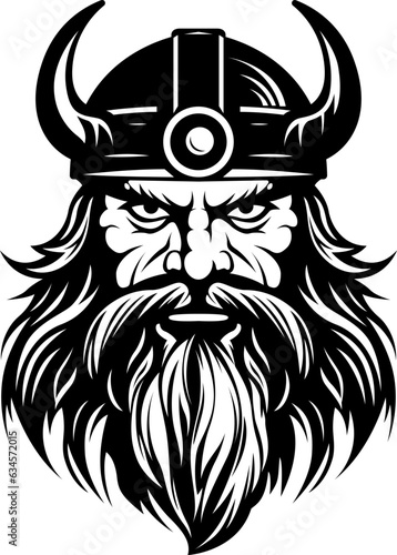 Viking mascot template. Illustration ready for vinyl cutting. Viking emblem. Celtic warrior  illustration isolated on white. Image of man portrait for company use or tattoo. Ai generated.
