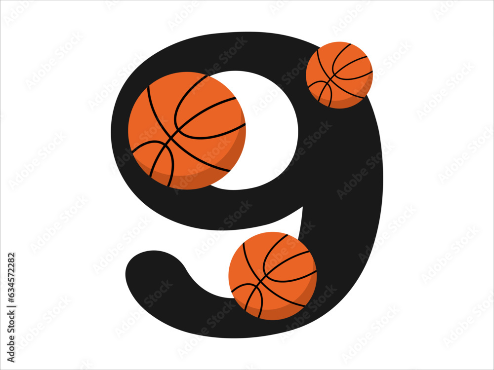 Basketball alphabet sport number 9 illustration