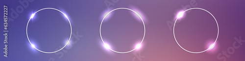 Set of neon frames with shining effects