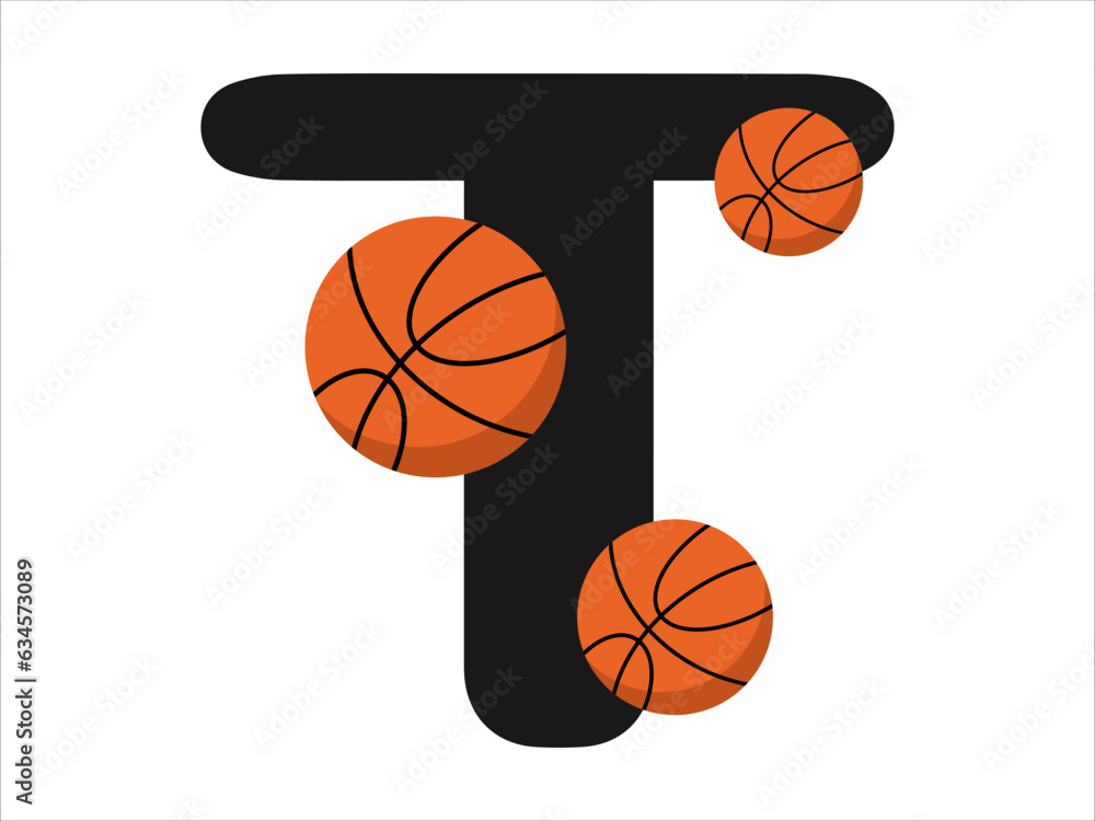 Basketball alphabet sport Letter T illustration