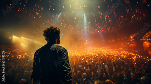  Rock star is on stage at a concert in front of his fans. Generative Ai