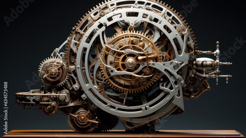 Chrono-Mechanical Sculpture  A sculpture composed of intricate gears and mechanical parts  representing the fusion of art and technology    generative AI