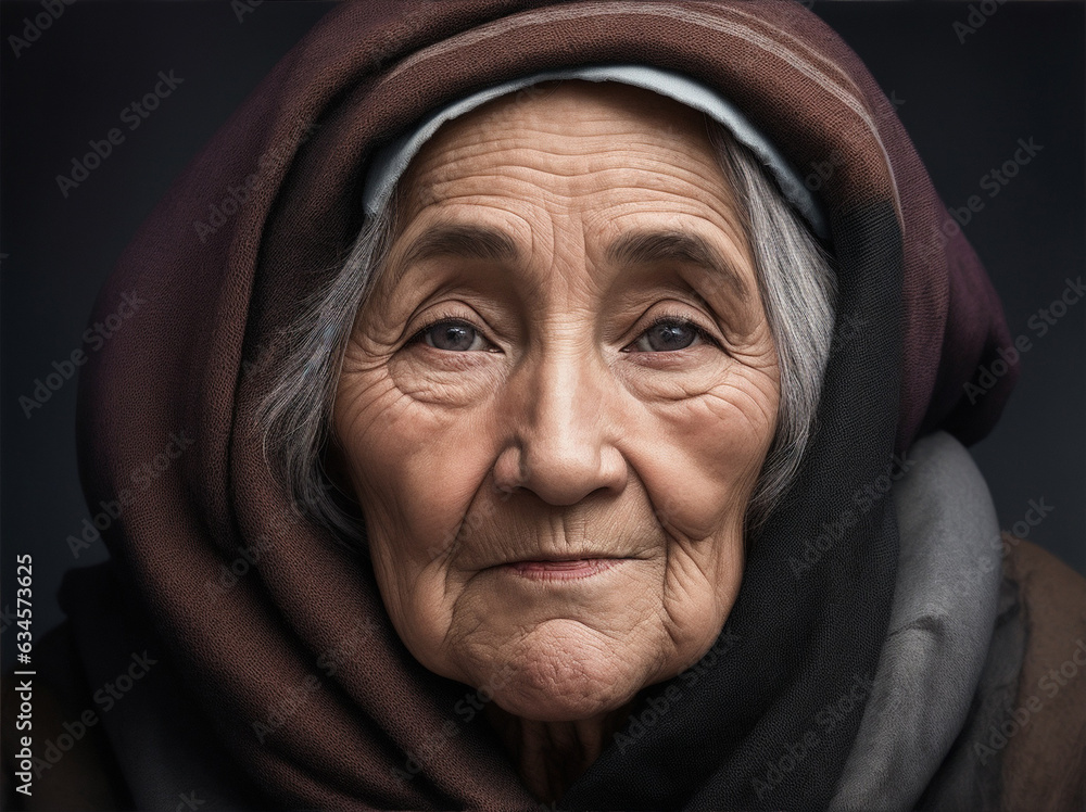 Homeless elder woman portrait Aged by Generative AI Homeless elder woman portrait Aged by Generative AI