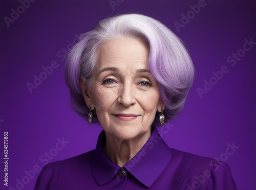Realistic photo of older women with an purple background by Generative AI