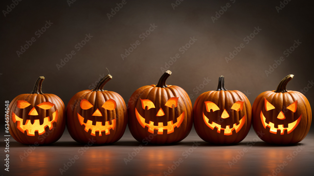 Vibrant orange pumpkins carved into wickedly grinning jack-o'-lanterns, ideal for adding a touch of spookiness to your Halloween social media posts Vibrant orange pumpkins carved into wickedly grinning jack-o'-lanterns, ideal for adding a touch of spookiness to your Halloween social media posts