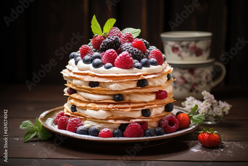 Biscuit cake decorated with berries