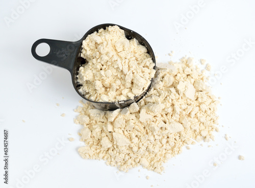 Food additiveAnimal protein powder. Heap on white background
