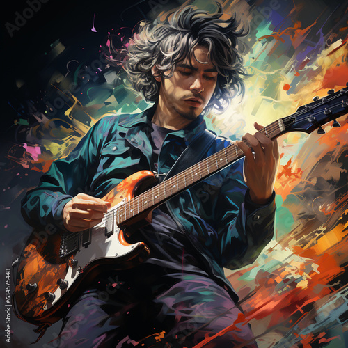 Cartoon abstract rock guitarist in action illustration
