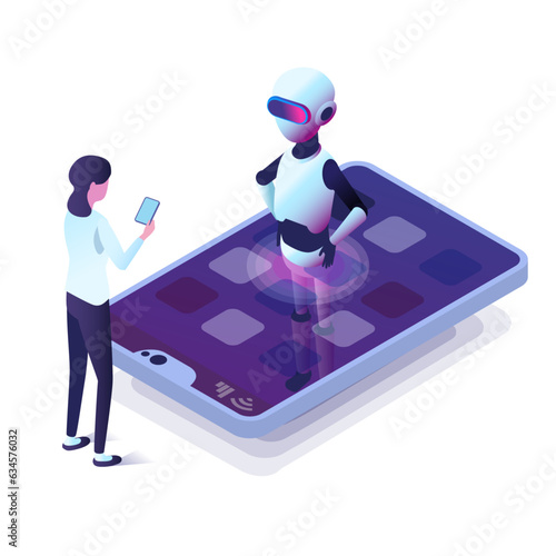 Vector isometric artificial intelligence robot cooperate　with people