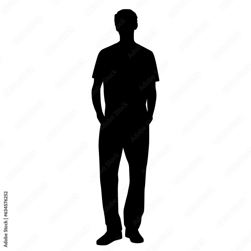 Vector silhouette of man  standing, single, business people, black color,  isolated on white background