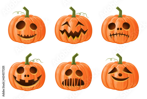 Set of halloween pumpkin . Jack o'lantern . Isolated background . Vector .
