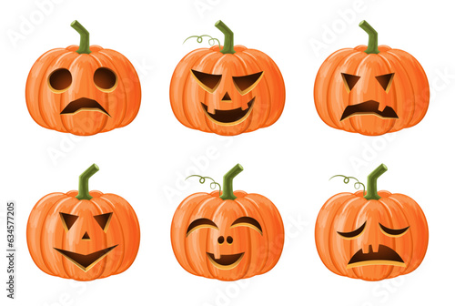 Set of halloween pumpkin . Jack o'lantern . Isolated background . Vector .