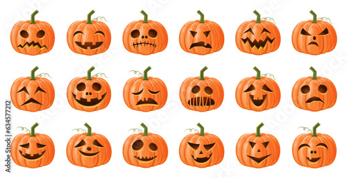 Set of halloween pumpkin . Jack o'lantern . Isolated background . Vector .
