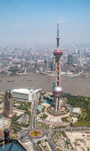 Panoramic view of Pudong skyline and the Pearl Tower in Shanghai, China