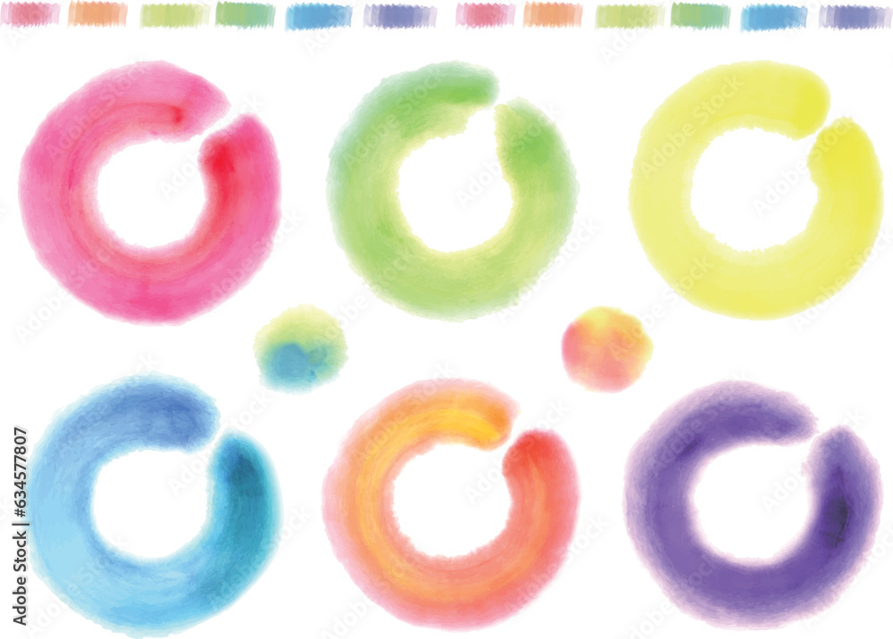 Naklejka premium にじんだ水彩のカラフルな円などのセット 