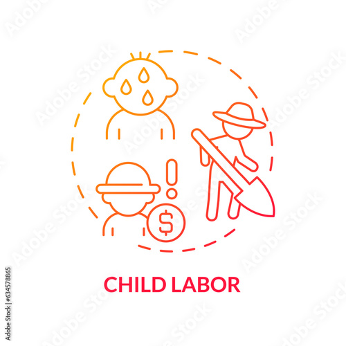 Child labor red gradient concept icon. Human rights. Third world country. Forced labour. Farm industry. Social issue. Round shape line illustration. Abstract idea. Graphic design. Easy to use