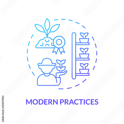 Modern practices blue gradient concept icon. Organic farming. Advanced technology. Crop yield. Food production. Farm industry. Round shape line illustration. Abstract idea. Graphic design. Easy to use
