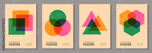 Set of trendy contemporary posters, risograph aesthetics, riso print effect photo
