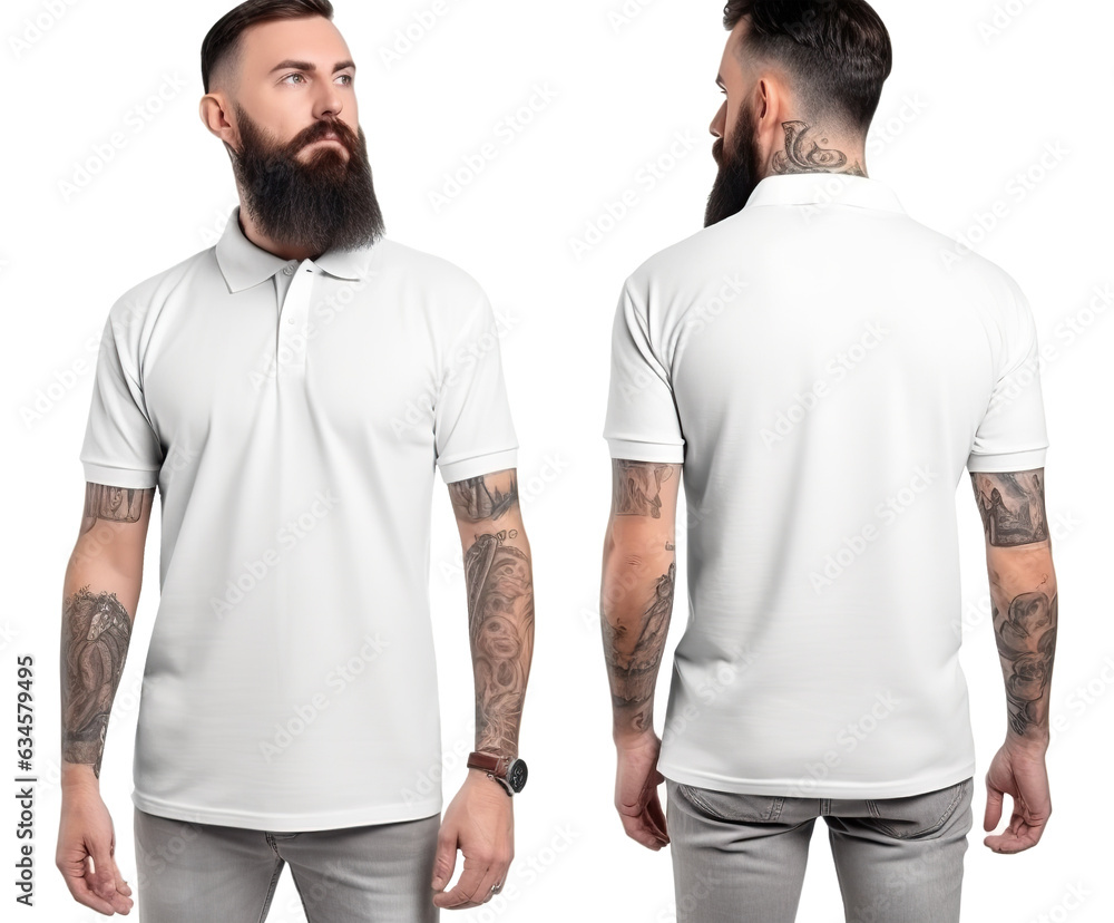 caucasian man wearing white polo shirt. blank polo shirt for design mock up isolated on transparent background. caucasian man wearing white polo shirt. blank polo shirt for design mock up isolated on transparent background.