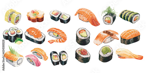watercolor sushi clipart for graphic resources