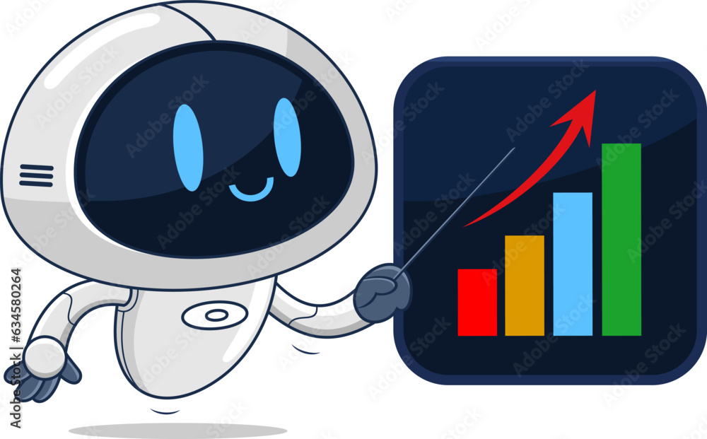 AI Robot Chat Bot Cartoon Character Pointing To A Growth Chart On A ...