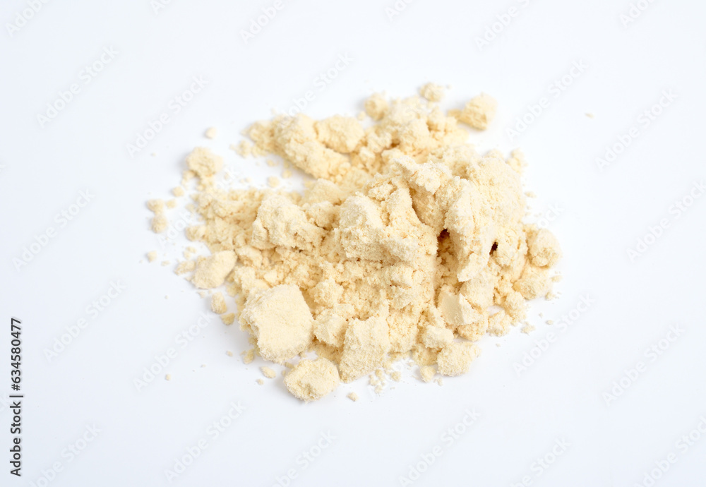 Plant protein powder isolated on white backgrouns.