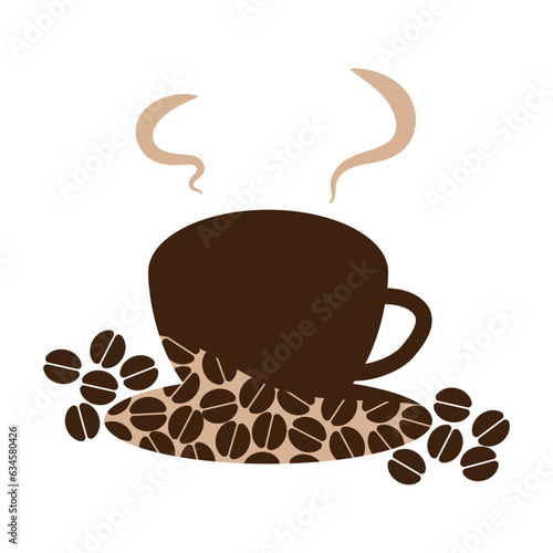 コーヒーとコーヒー豆シルエットデザイン素材