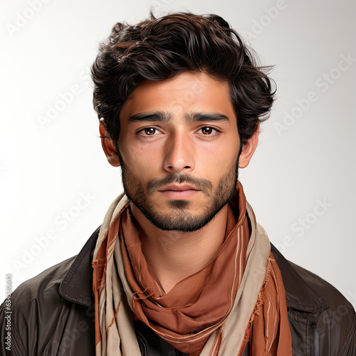 Professional studio head shot of a 27-year-old Pakistani man with captivating eyes.