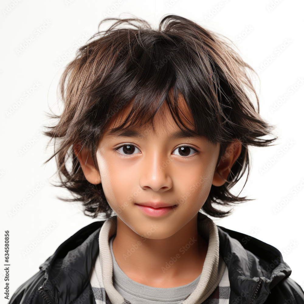 Professional studio head shot of a curious 11-year-old Thai boy tilting his head slightly. Professional studio head shot of a curious 11-year-old Thai boy tilting his head slightly.