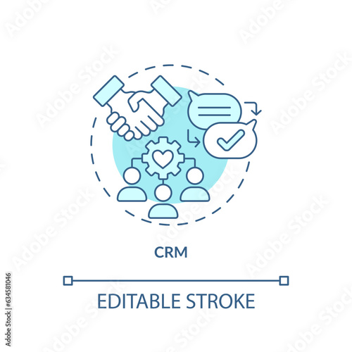 Editable CRM blue icon concept, isolated vector, enterprise resource planning thin line illustration.