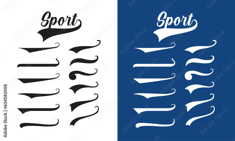 Calligraphic swoosh. Underline, highlighter marker strokes, waves brush marks. calligraphic swoosh tail set collection. Vector baseball & football swooshes, vintage sports logo graphics - obrazy, fototapety, plakaty 