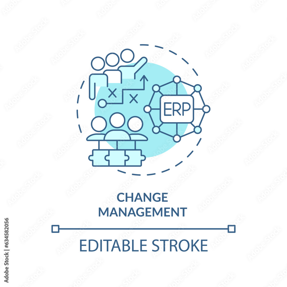 Editable change management blue icon concept, isolated vector, enterprise resource planning thin line illustration.