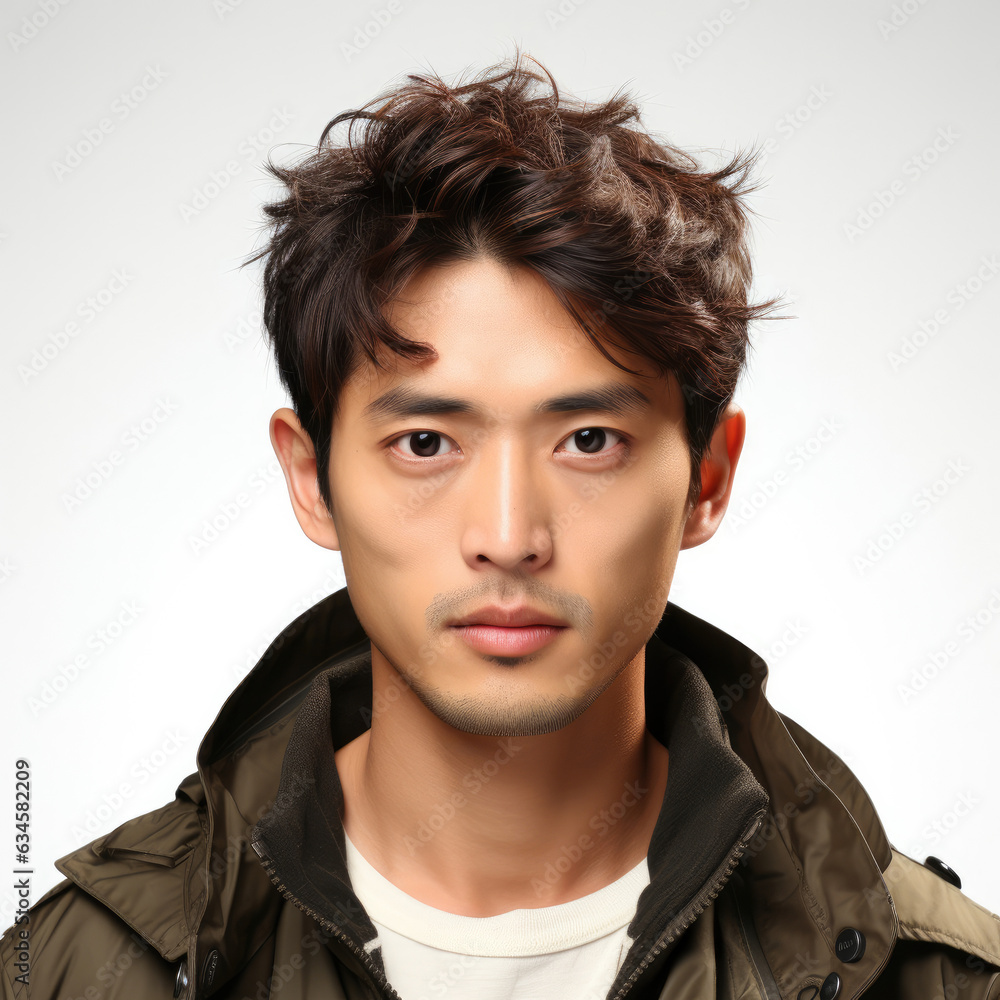 Professional studio head shot of a gentle 23-year-old Japanese man with soft eyes. Professional studio head shot of a gentle 23-year-old Japanese man with soft eyes.
