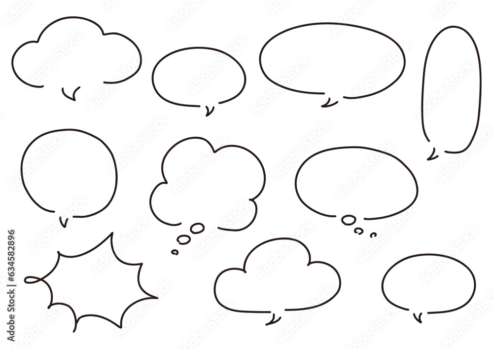 Fototapeta premium シンプルな線の手書き吹き出しセット