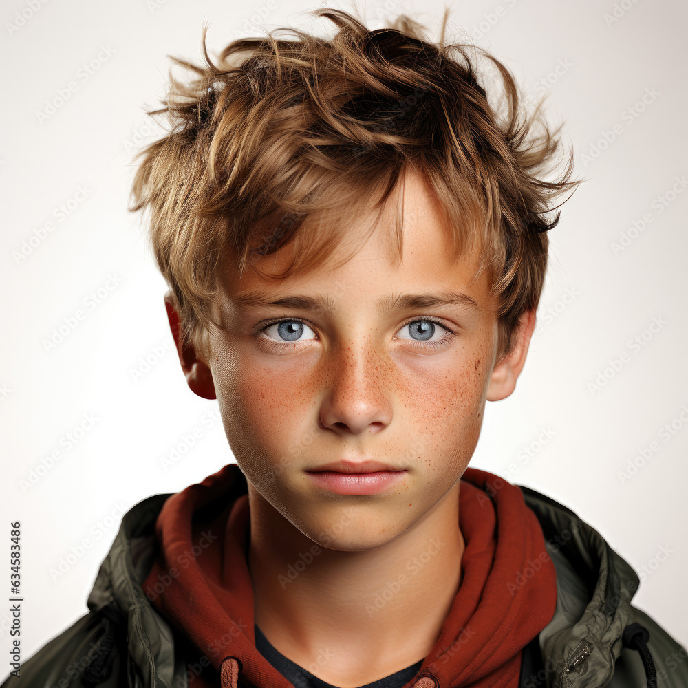 Professional studio head shot of a mellow 13-year-old Finnish boy with a relaxed expression. Professional studio head shot of a mellow 13-year-old Finnish boy with a relaxed expression.