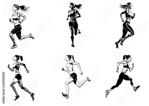silhouette run woman. vector people running silhouettes